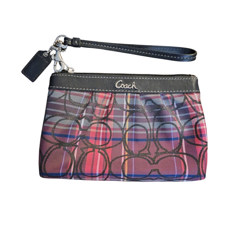 Coach Signature Plaid Wristlet - Red and Black